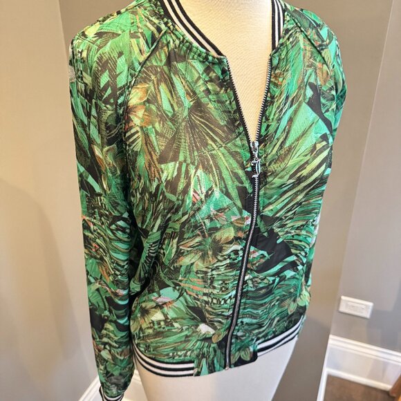 Juicy Couture Sheer Tropical Palm Tree Leaf Bomber Jacket - Picture 4 of 11